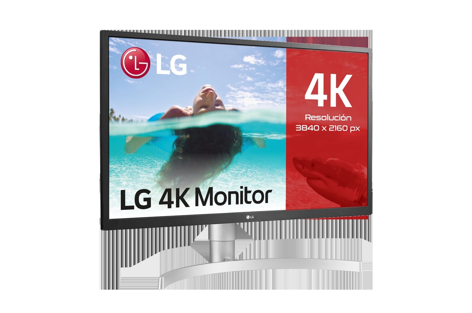 LG Monitor UHD polivalente (Panel IPS: 3840 x 2160p, 16:9, 300cd/m², 1000:1, sRGB >98%, 60Hz, 5ms); diag. 68,4cm; entradas: HDMI x2, DP x1, G, 27UL550P-W