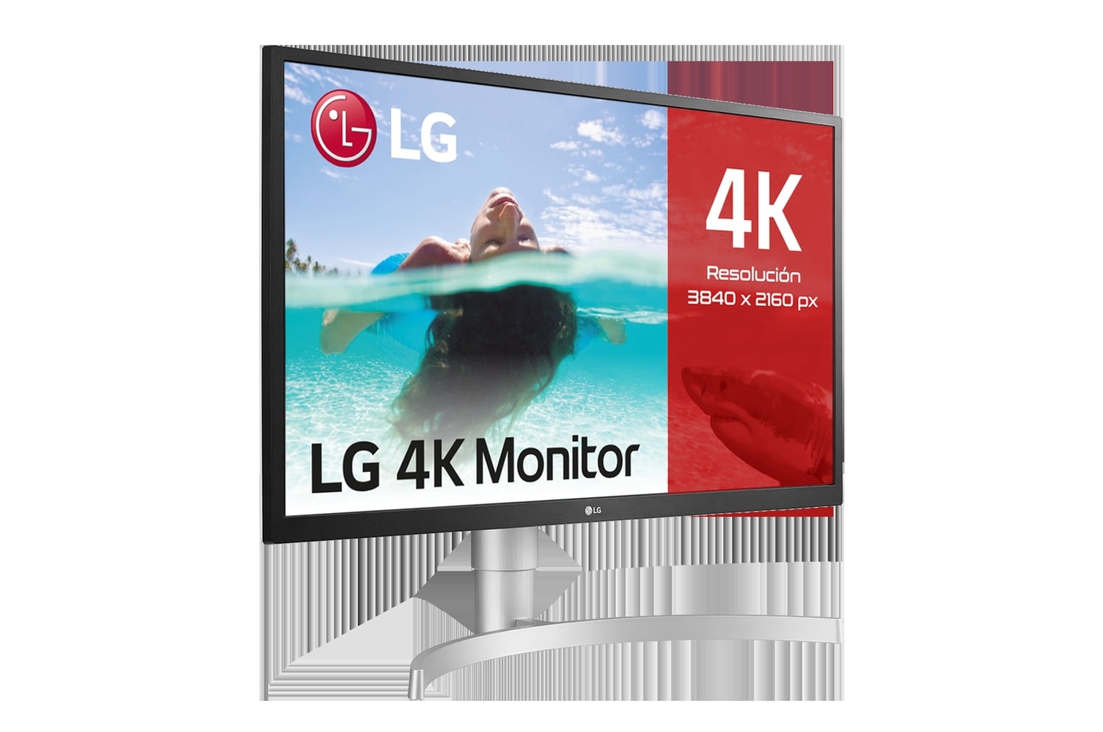 LG Monitor UHD polivalente (Panel IPS: 3840 x 2160p, 16:9, 300cd/m², 1000:1, sRGB >98%, 60Hz, 5ms); diag. 68,4cm; entradas: HDMI x2, DP x1, G, 27UL550P-W