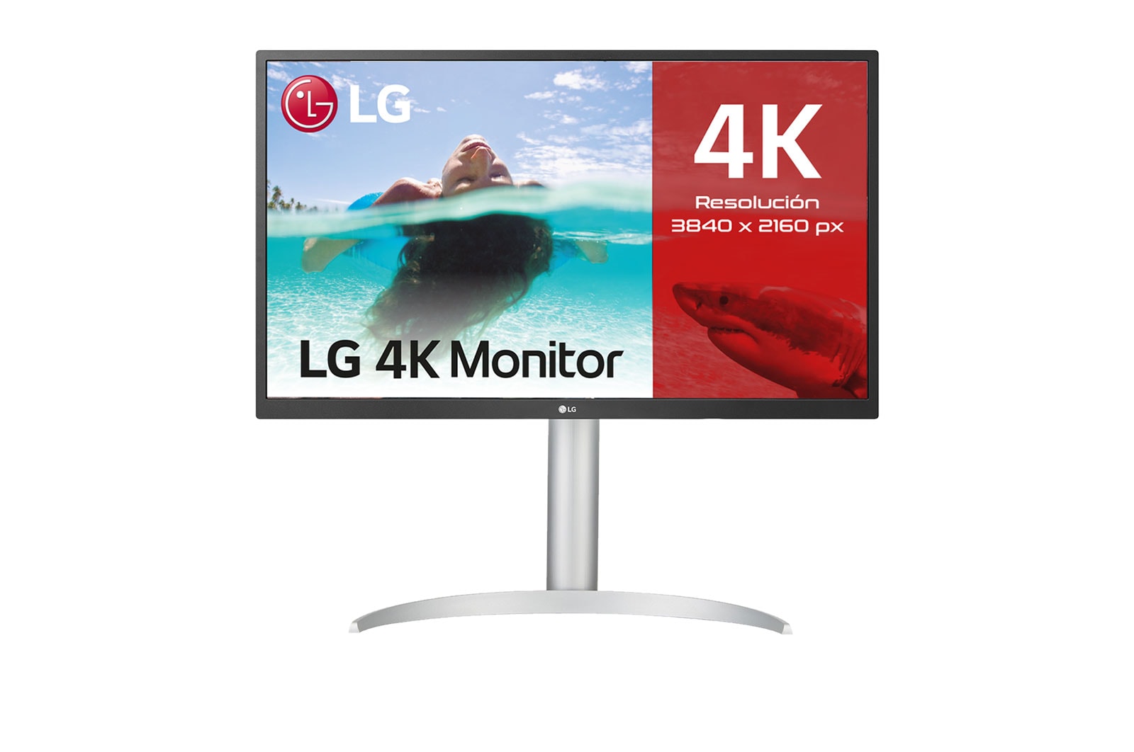 LG 27UP550P-W - Monitor para creadores LG 4K UHD (Panel IPS: 3840x2160, 300cd/m², 1000:1, HDR10, sRGB 99%); entradas: HDMI x2, DP x1, USB-C™x1; Ajust. en altura e inclinación. Blanco., 27UP550P-W