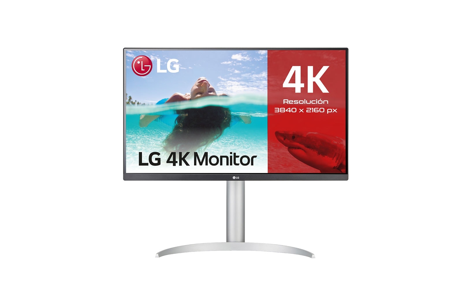 LG Monitor para creadores LG 4K UHD (Panel IPS: 3840x2160, 400nit, 1200:1, HDR10, DCI-P3 >95%); diag. 68,4cm; entradas: HDMI x2, DP x1, USB-C™ x1, USB-A x2; Regulable en inclinación, altura y pivote, 27UP850N-W