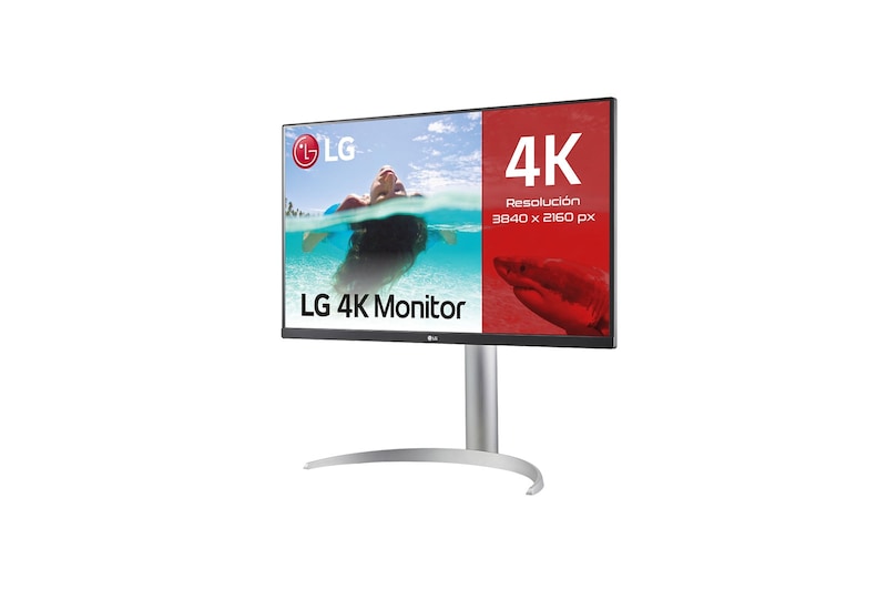LG Monitor para creadores LG 4K UHD (Panel IPS: 3840x2160, 400nit, 1200:1, HDR10, DCI-P3 >95%); diag. 68,4cm; entradas: HDMI x2, DP x1, USB-C™ x1, USB-A x2; Regulable en inclinación, altura y pivote, 27UP850N-W