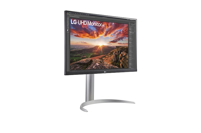 LG Monitor para creadores LG 4K UHD (Panel IPS: 3840x2160, 400nit, 1200:1, HDR10, DCI-P3 >95%); diag. 68,4cm; entradas: HDMI x2, DP x1, USB-C™ x1, USB-A x2; Regulable en inclinación, altura y pivote, 27UP850N-W
