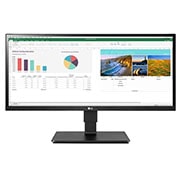 LG Monitor Corporativo LG UltraWide™ (Panel IPS: 2560x1080p, 21:9, 250 cd/m², 1000:1, sRGB >99%, 75Hz, 5ms); diag. 73cm; entradas: DP x1, HDMI x2; altavoces 7W; marcos ultrafinos; Freesync; HDR10; Regulación en altura, inclinación y giro, F, 29BN650-B