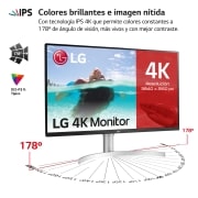LG 32UN650-B -Monitor 4K UHD LG UltraFine™ (Panel IPS: 3840 x 2160p, 16:9 curvo, 350cd/m², 3000:1, sRGB >95%, 60Hz, 5ms); diag. 80cm; entradas: HDMI x2, DP x1; altavoces 5W ; marcos ultrafinos, G, 32UN650-W