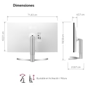 LG 32UN650-B -Monitor 4K UHD LG UltraFine™ (Panel IPS: 3840 x 2160p, 16:9 curvo, 350cd/m², 3000:1, sRGB >95%, 60Hz, 5ms); diag. 80cm; entradas: HDMI x2, DP x1; altavoces 5W ; marcos ultrafinos, G, 32UN650-W