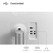 LG 32UN650-B -Monitor 4K UHD LG UltraFine™ (Panel IPS: 3840 x 2160p, 16:9 curvo, 350cd/m², 3000:1, sRGB >95%, 60Hz, 5ms); diag. 80cm; entradas: HDMI x2, DP x1; altavoces 5W ; marcos ultrafinos, G, 32UN650-W