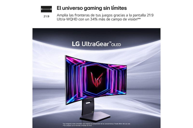 LG UltraGear™ de 34 pulgadas Monitor Gaming OLED WQHD Curvo de 240Hz | 0,03ms tiempo de respuesta, Compatible con G-SYNC®, FreeSync™ Premium Pro, 34GS95QW-B.EEU