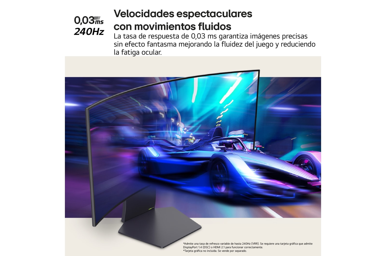 LG UltraGear™ de 34 pulgadas Monitor Gaming OLED WQHD Curvo de 240Hz | 0,03ms tiempo de respuesta, Compatible con G-SYNC®, FreeSync™ Premium Pro, 34GS95QW-B.EEU