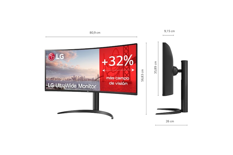 LG Monitor LG UltraGear UltraWide (Panel VA: 3440x1440, 160Hz, 300cd/m², 3000:1, sRGB>99%, curvo); AMD FreSync™ Premium; 5ms (1ms con MBR); HDR10; Estabilizador de Negros; Modo Lectura, 34WP65CP-B