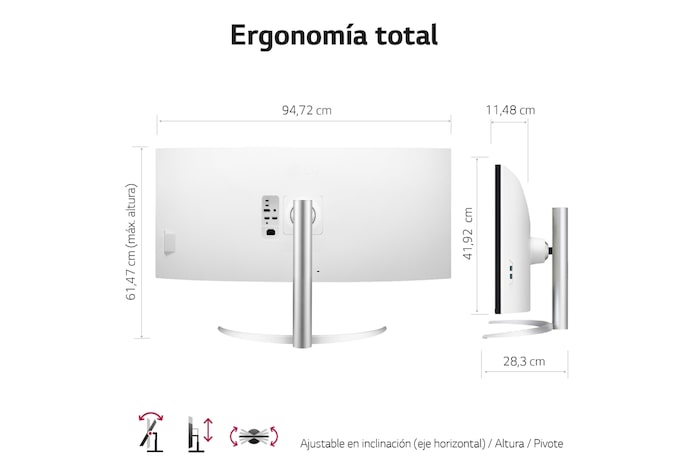 LG Monitor Ultrapanorámico 21:9 LG UltraWide™ (Panel Nano IPS: 5120x2160, 300cd/m², 1000:1, DCI-P3>98%, curvo);entr.: HDMIx2, DPx1, USB-Cx1, USB-Ax2; HDR10; Daisy Chain; Modo PBP; altavoces 2x10W; Ajust. en altura e inclinación. Blanco., 40WP95CP-W