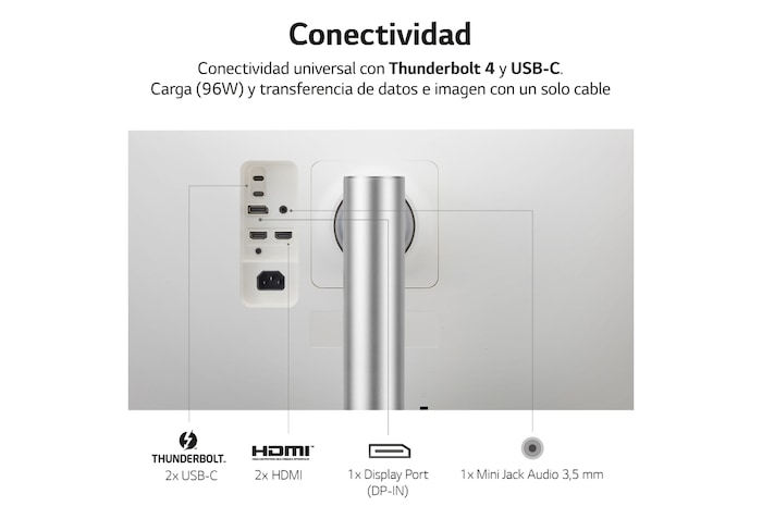 LG Monitor Ultrapanorámico 21:9 LG UltraWide™ (Panel Nano IPS: 5120x2160, 300cd/m², 1000:1, DCI-P3>98%, curvo);entr.: HDMIx2, DPx1, USB-Cx1, USB-Ax2; HDR10; Daisy Chain; Modo PBP; altavoces 2x10W; Ajust. en altura e inclinación. Blanco., 40WP95CP-W