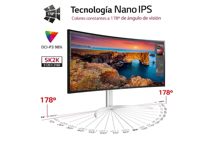 LG Monitor Ultrapanorámico 21:9 LG UltraWide™ (Panel Nano IPS: 5120x2160, 300cd/m², 1000:1, DCI-P3>98%, curvo);entr.: HDMIx2, DPx1, USB-Cx1, USB-Ax2; HDR10; Daisy Chain; Modo PBP; altavoces 2x10W; Ajust. en altura e inclinación. Blanco., 40WP95CP-W