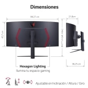 LG Monitor gaming LG UltraGear (OLED: 3440x1400, 21:9, 200cd/m², 1.5M:1, 0.03ms, 240Hz, DCI-P3>90%, HDR10); diag. 113cm; entr.: HDMI 2.1 x2, DPx1, USB-Ax3; NVIDIA G-Sync™ Compatible, AMD FreeSync™ Premium, Hexagon Lighting, 45GR95QE-B