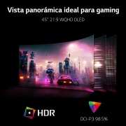 LG Monitor gaming LG UltraGear (OLED: 3440x1400, 21:9, 200cd/m², 1.5M:1, 0.03ms, 240Hz, DCI-P3>90%, HDR10); diag. 113cm; entr.: HDMI 2.1 x2, DPx1, USB-Ax3; NVIDIA G-Sync™ Compatible, AMD FreeSync™ Premium, Hexagon Lighting, 45GR95QE-B