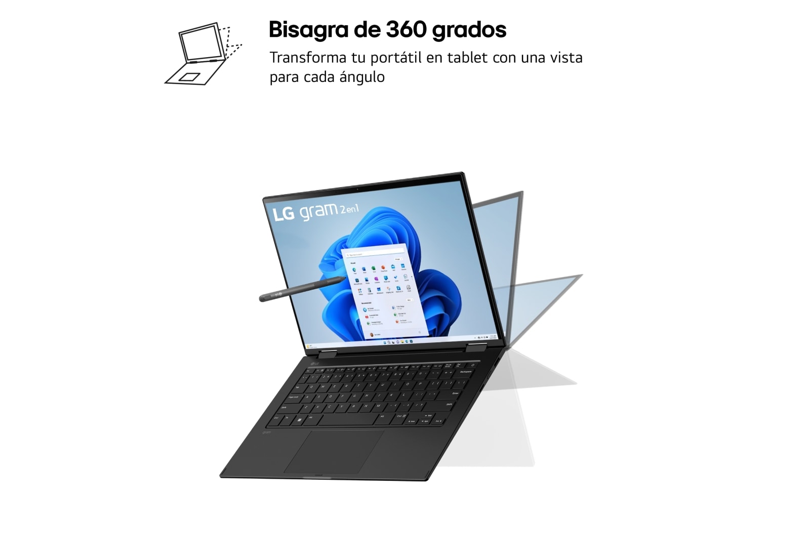 LG Portátil 14" LG gram 2en1 14T90S, Windows 11 Home, Intel® Core™ Ultra7 , 16 GB RAM , 512 GB SSD, Panel IPS Touch (1920*1200), Ligero, 1.199 g , 29 h, AI, Negro, 14T90S-G.AA75B