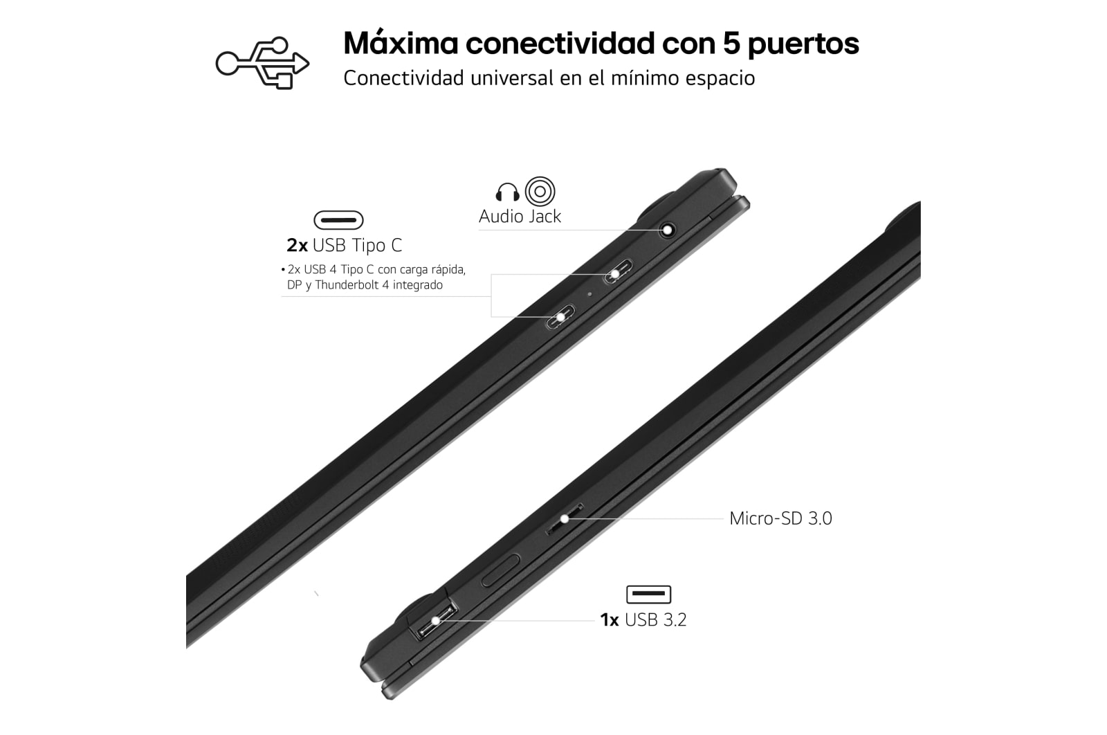 LG Portátil 14" LG gram 2en1 14T90S, Windows 11 Home, Intel® Core™ Ultra7 , 16 GB RAM , 512 GB SSD, Panel IPS Touch (1920*1200), Ligero, 1.199 g , 29 h, AI, Negro, 14T90S-G.AA75B
