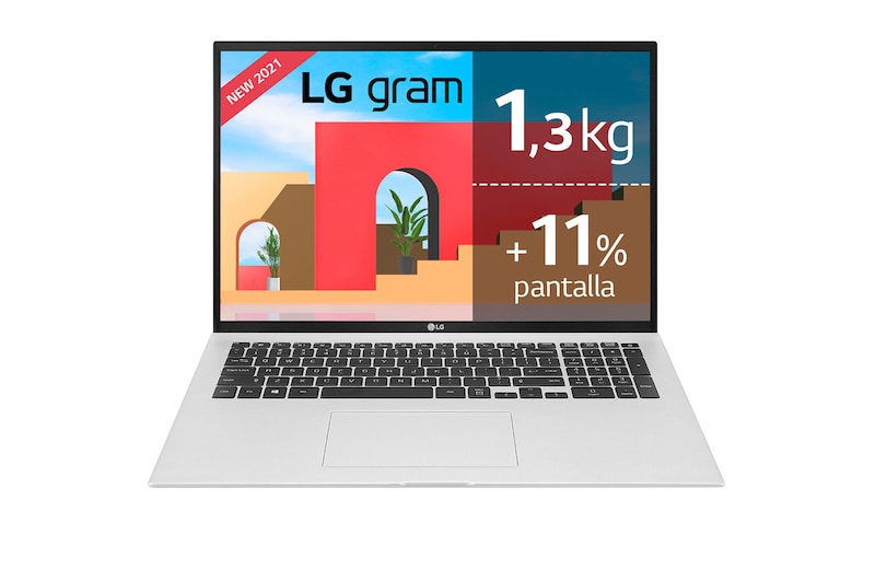 LG gram 17Z90P Windows 10 Home - Portátil ultraligero de 43,2cm (17'') WQXGA 16:10 IPS (1,3 Kg, autonomía 16,5h. Intel EvoTM i7 11ª gen., Iris Xe, 16GB RAM, 512GB SSD NVMe) Plata - Teclado Español, 17Z90P-G-AA77B