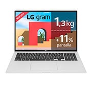 LG gram 17Z90P Windows 10 Home - Portátil ultraligero de 43,2cm (17'') WQXGA 16:10 IPS (1,3 Kg, autonomía 16,5h. Intel EvoTM i7 11ª gen., Iris Xe, 16GB RAM, 512GB SSD NVMe) Plata - Teclado Español, 17Z90P-G-AA77B