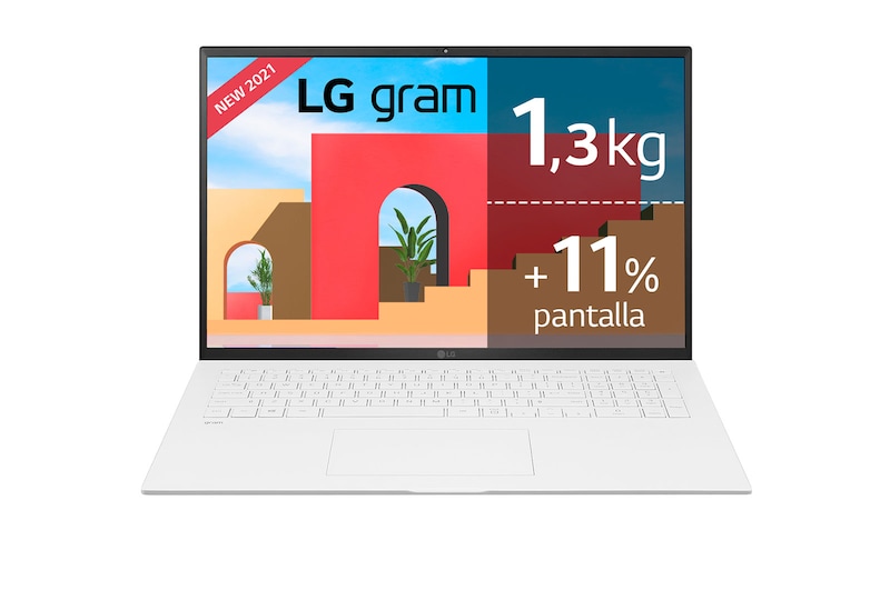 LG gram 17Z90P Windows 10 Home - Portátil ultraligero de 43,2cm (17") WQXGA 16:10 IPS (1,3 Kg, autonomía 15h, Intel EvoTM i7 11ª gen., Iris Xe, 16GB RAM, 1TB SSD NVMe) Blanco - Teclado Español, 17Z90P-G-AA79B