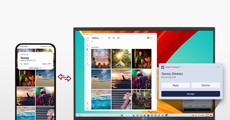Muestra que el dispositivo móvil y gram están conectados para transferir archivos fácilmente, enviar mensajes de texto y hacer llamadas telefónicas con gram.
