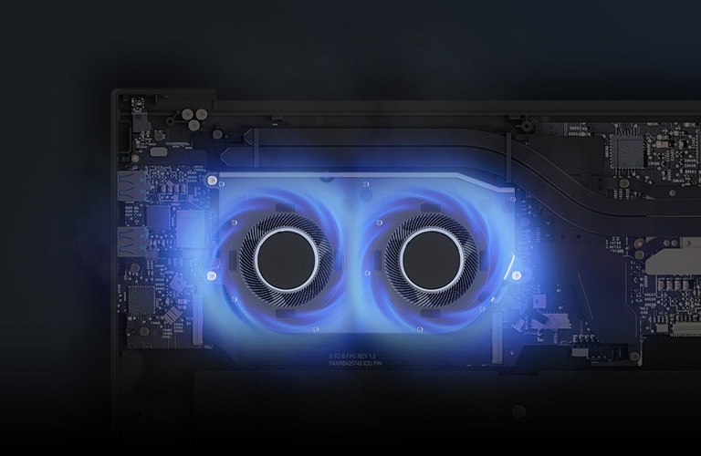 La animación muestra que el ventilador de refrigeración está funcionando.