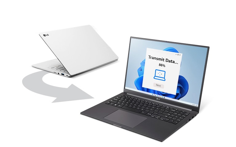 Muestra toda la información siendo migrada del ordenador anterior al LG Ultra.