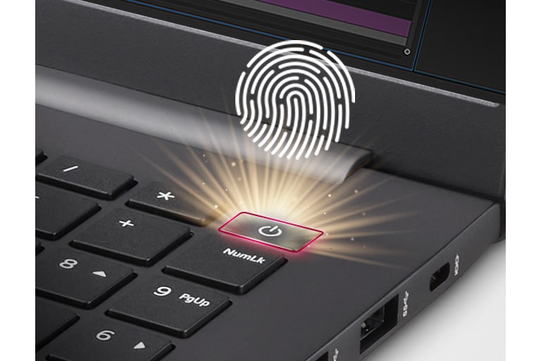 Simplemente toca el botón de encendido para encender tu gram e iniciar sesión, todo a la vez