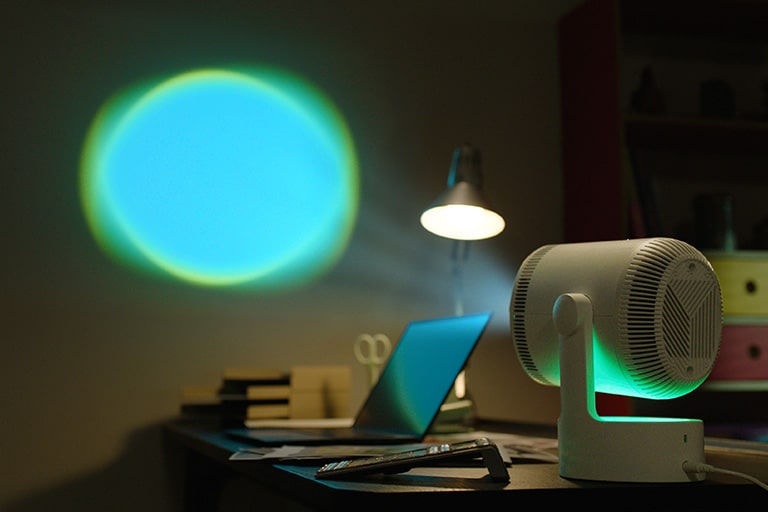 LG CineBeam Projector is projecting interior image A.