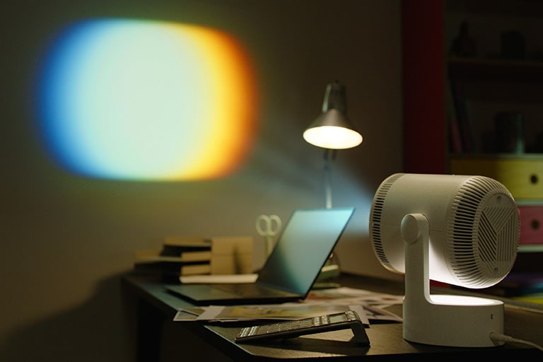 LG CineBeam Projector is projecting interior image B.