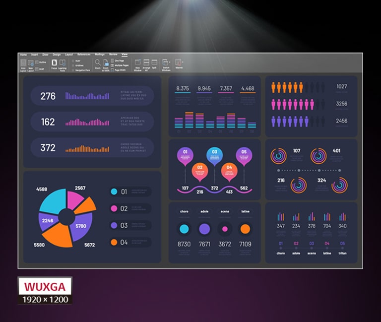 Pantalla de hasta 300 pulgadas y resolución WUXGA (1920x1200).