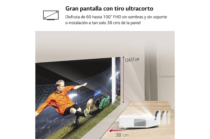 LG Proyector HF65LSR - LG CineBeam de tiro corto (hasta 100", fuente LED, 1.000 lúmenes, 1920 x 1080) 150.000:1, HF65LSR