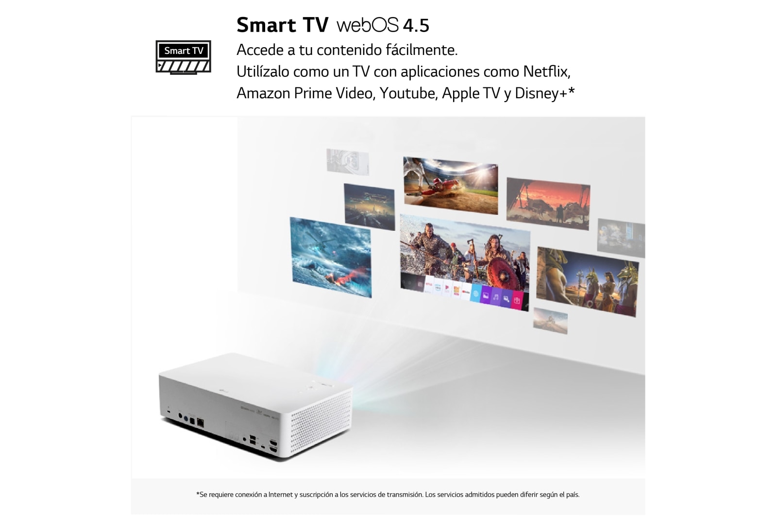 LG Proyector HU70LS - LG CineBeam con SmartTV webOS 4.5 (hasta 140", fuente LED 4 Canales, 1.500 lúmenes, 3840 x 2160) 150,000:1 , HU70LS