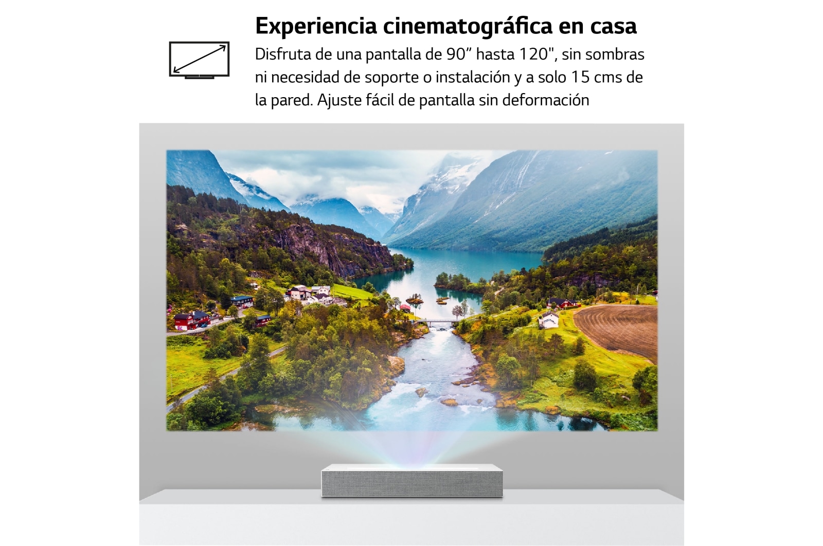 LG Proyector HU85LS - LG CineBeam con SmartTV webOS 4.5 de tiro corto (hasta 120", fuente Láser 3 Canales, 2.700 lúmenes, 3840 x 2160) 2.000.000:1, HU85LS