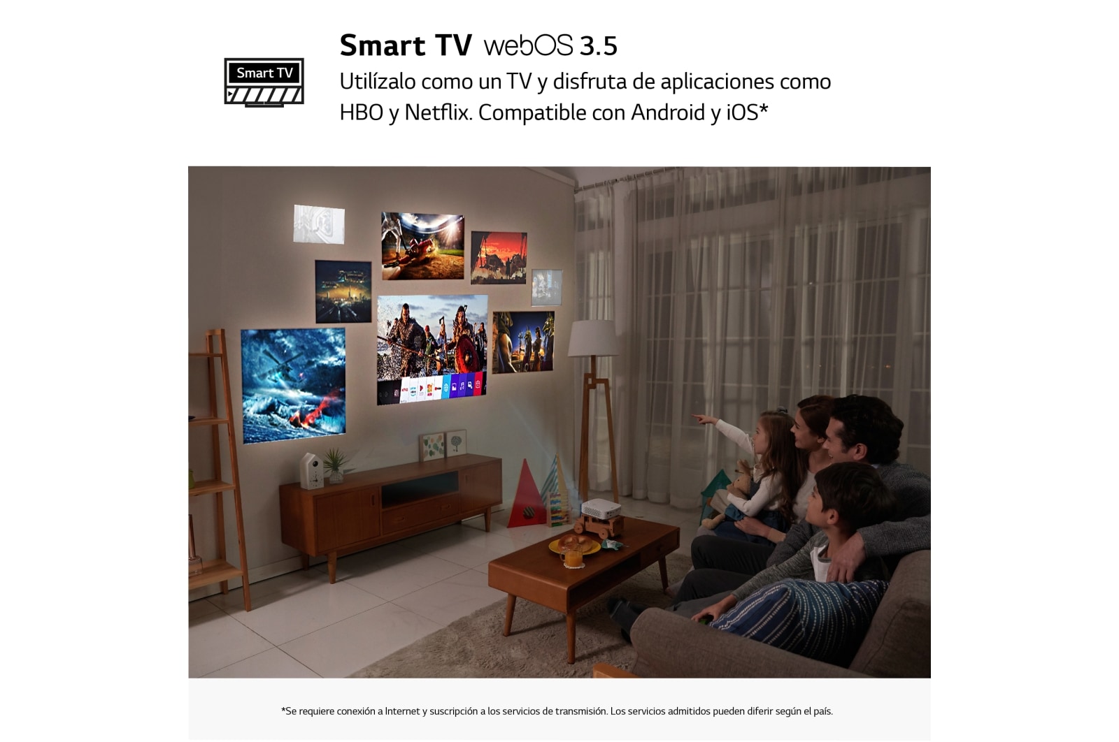 LG Proyector PF50KS - LG CineBeam con SmartTV webOS 3.5 y batería integrada (hasta 100", autonomía 2,5 horas, fuente LED, 600 lúmenes, 1920 X 1080) 100,000:1, PF50KS