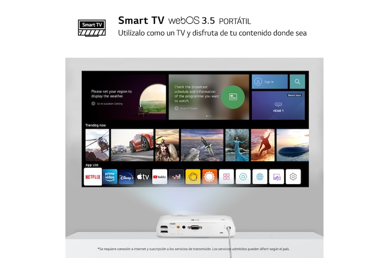 LG Proyector PH510PG - LG CineBeam con batería integrada (hasta 100", autonomía 2,5h, fuente LED, 550 lúmenes, 1280 x 720) 100,000: 1, PH510PG