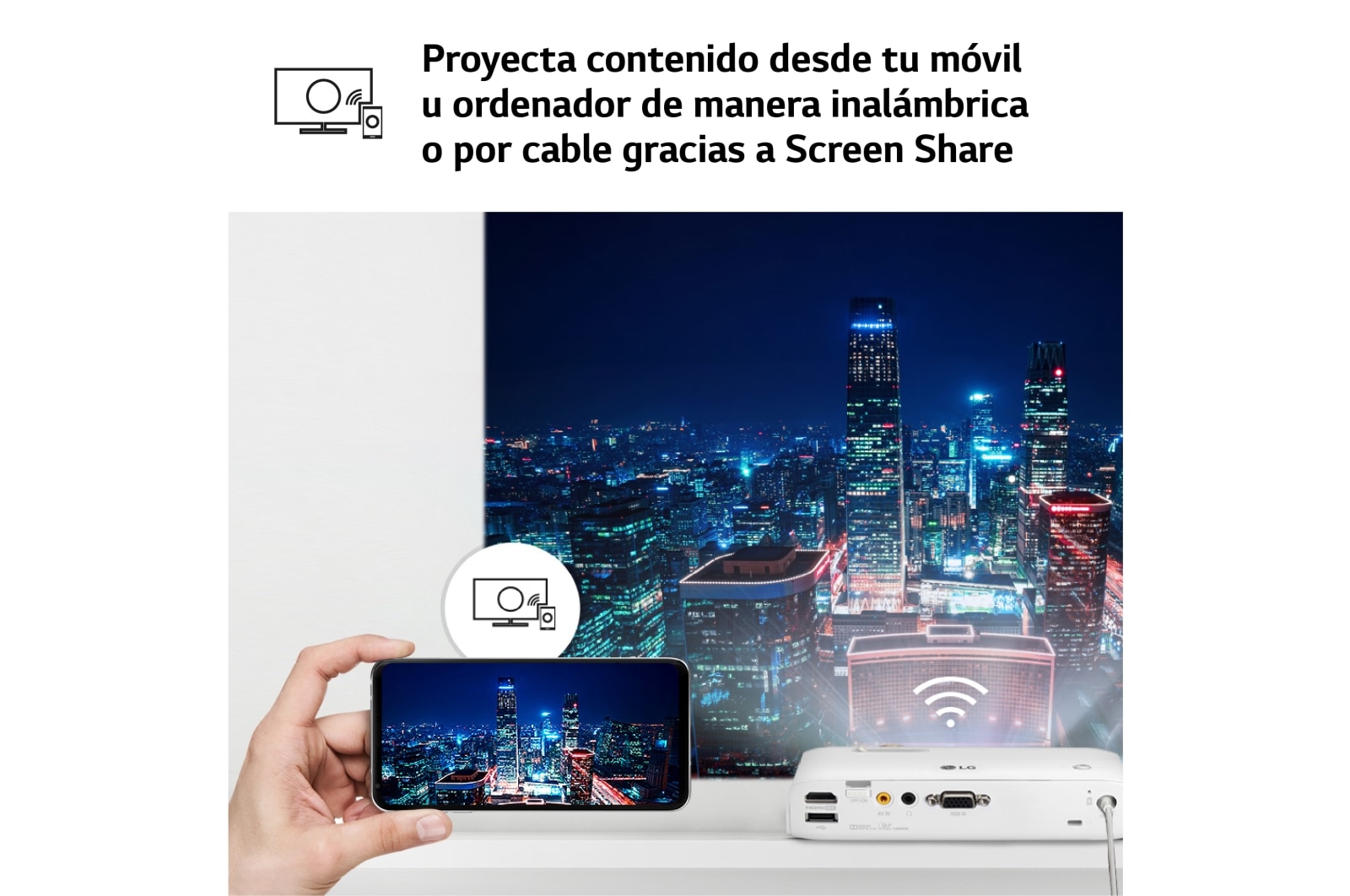 LG Proyector PH510PG - LG CineBeam con batería integrada (hasta 100", autonomía 2,5h, fuente LED, 550 lúmenes, 1280 x 720) 100,000: 1, PH510PG