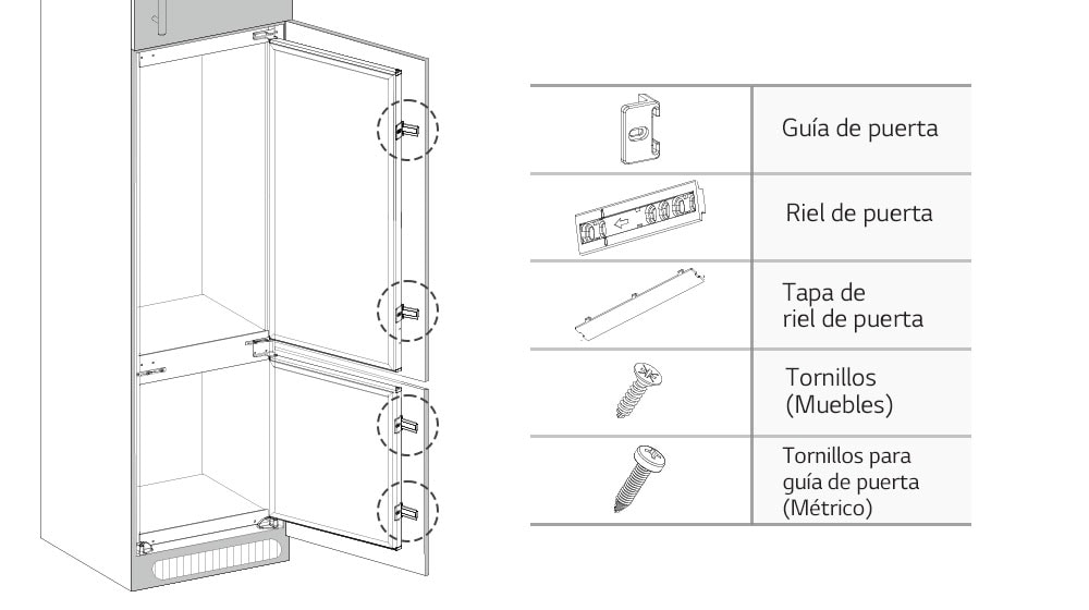 3. Asegurar la puerta del refrigerador al panel del gabinete
