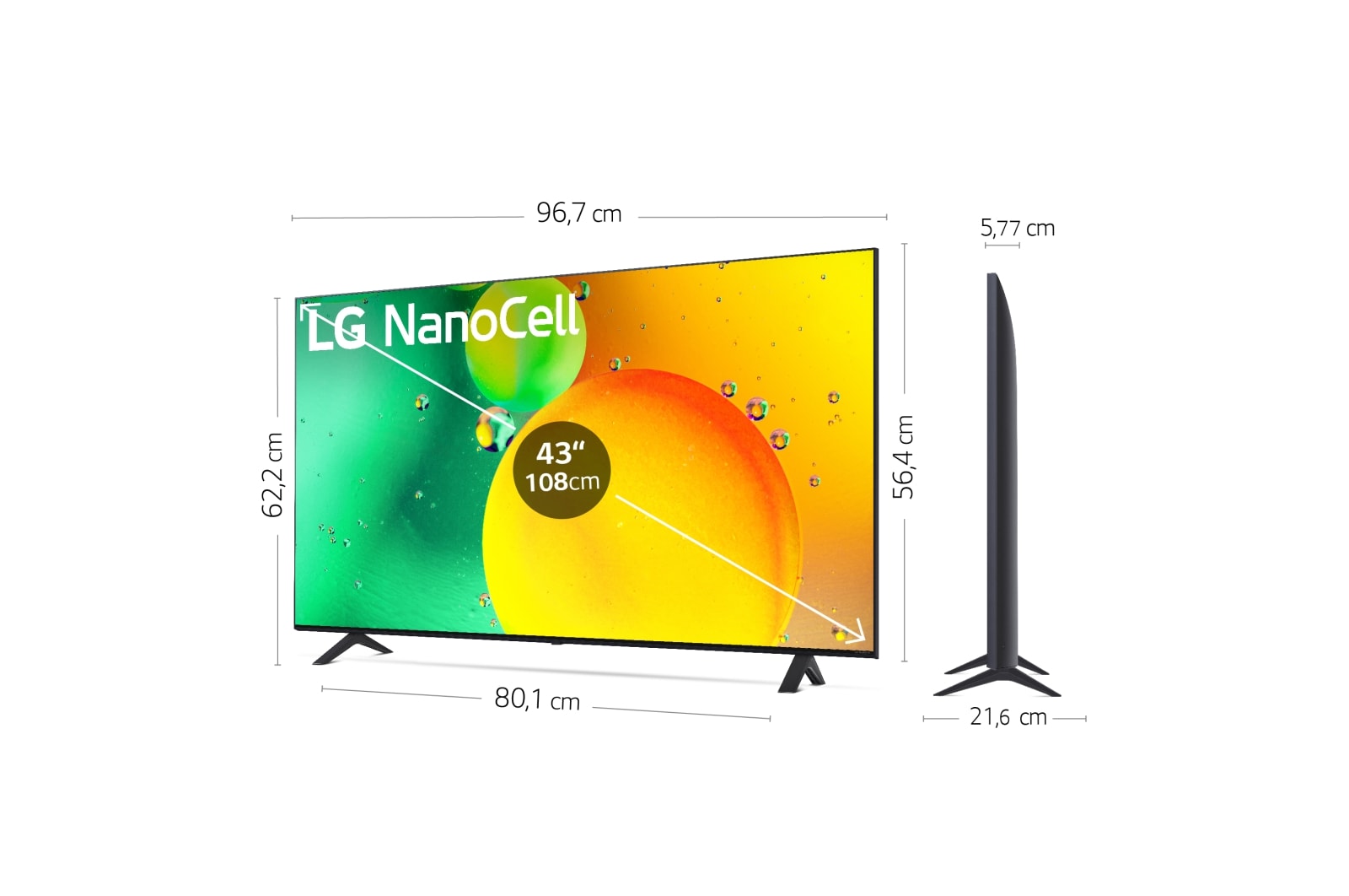 LG Televisor LG 4K Nanocell, Procesador de Gran Potencia 4K a5 Gen 5, compatible con formatos HDR 10, HLG y HGiG, Smart TV webOS22, 43NANO766QA