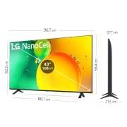 LG Televisor LG 4K Nanocell, Procesador de Gran Potencia 4K a5 Gen 5, compatible con formatos HDR 10, HLG y HGiG, Smart TV webOS22, 43NANO766QA