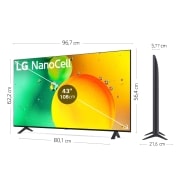 LG Televisor LG 4K Nanocell, Procesador de Gran Potencia 4K a5 Gen 5, compatible con formatos HDR 10, HLG y HGiG, Smart TV webOS22, 43NANO756QC