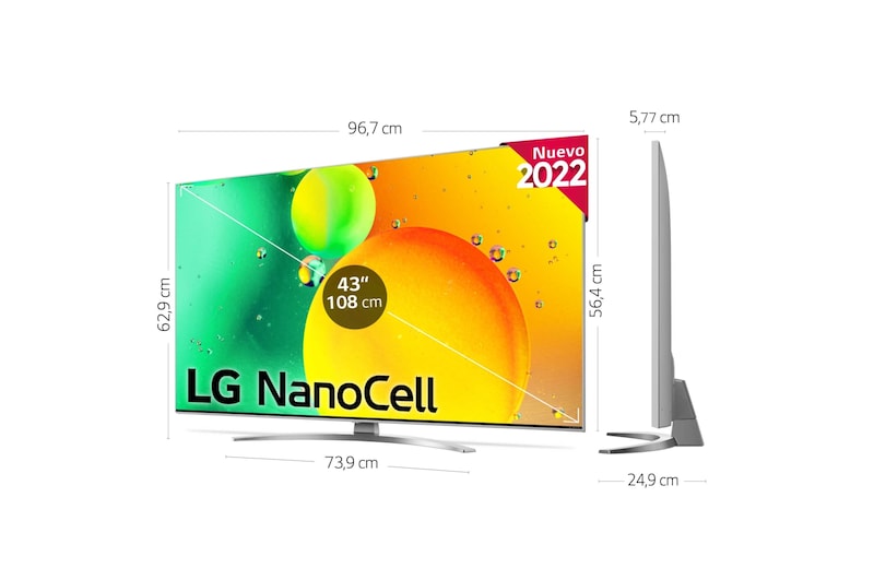 LG Televisor LG 4K Nanocell, Procesador de Gran Potencia 4K a5 Gen 5, compatible con formatos HDR 10, HLG y HGiG, Smart TV webOS22, 43NANO786QA