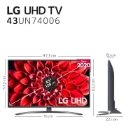 LG 43UN74006LB SMART TV UHD 4K - Smart TV con Inteligencia Artificial, 108cm (43"), Procesador Inteligente Quad Core, HDR 10 Pro, HLG, Sonido Ultra Surround, LED, G, 43UN74006LB