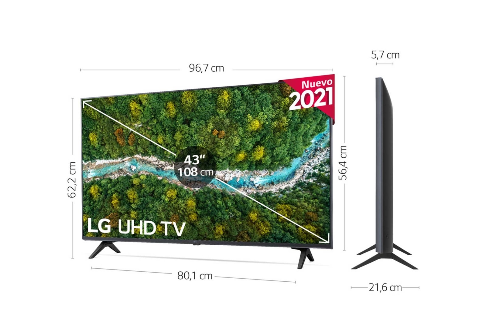 LG 4K UHD, SmartTV webOS 6.0, Procesador de Imagen 4K Quad Core [Clasificación energética G], 43UP77006LB