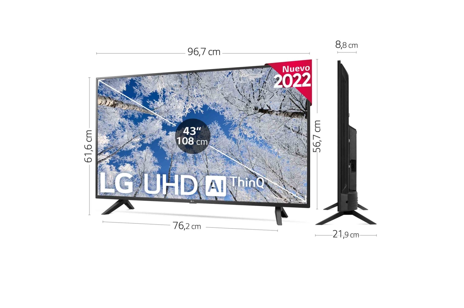 LG Televisor LG 4K UHD, Procesador de Gran Potencia 4K a5 Gen 5, compatible con formatos HDR 10, HLG y HGiG, Smart TV webOS22., 43UQ70006LB