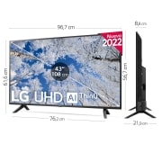 LG Televisor LG 4K UHD, Procesador de Gran Potencia 4K a5 Gen 5, compatible con formatos HDR 10, HLG y HGiG, Smart TV webOS22., 43UQ70006LB