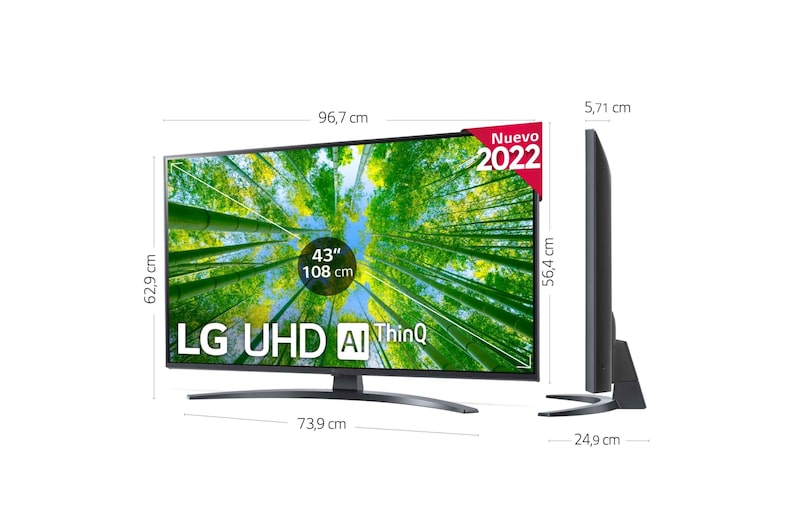 LG Televisor LG 4K UHD, Procesador de Gran Potencia 4K α5 Gen 5, compatible con formatos HDR 10, HLG y HGiG, Smart TV webOS22., 43UQ81006LB