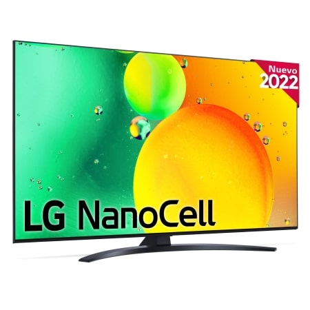 TV LG NanoCell visto de frente y el logo del producto.
