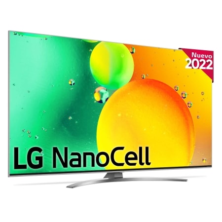 TV LG NanoCell visto de frente y el logo del producto.