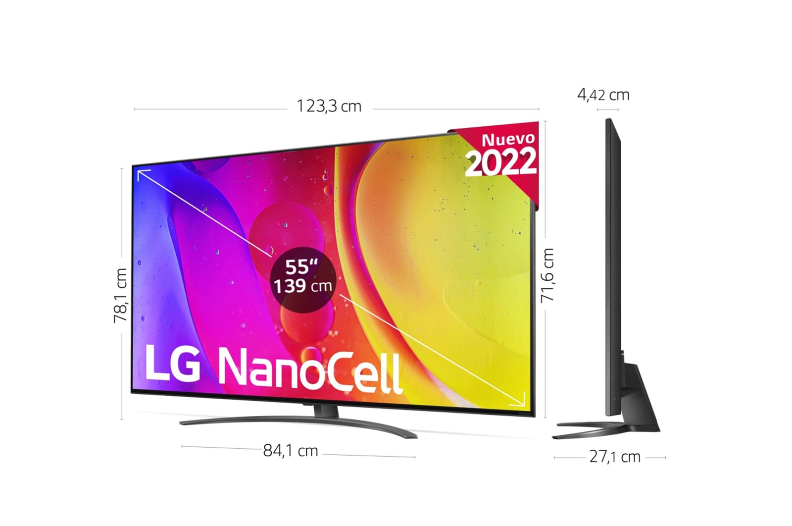 LG Televisor LG 4K Nanocell, Procesador de Gran Potencia 4K a5 Gen 5, compatible con formatos HDR 10, HLG y HGiG, Smart TV webOS22, 55NANO816QA