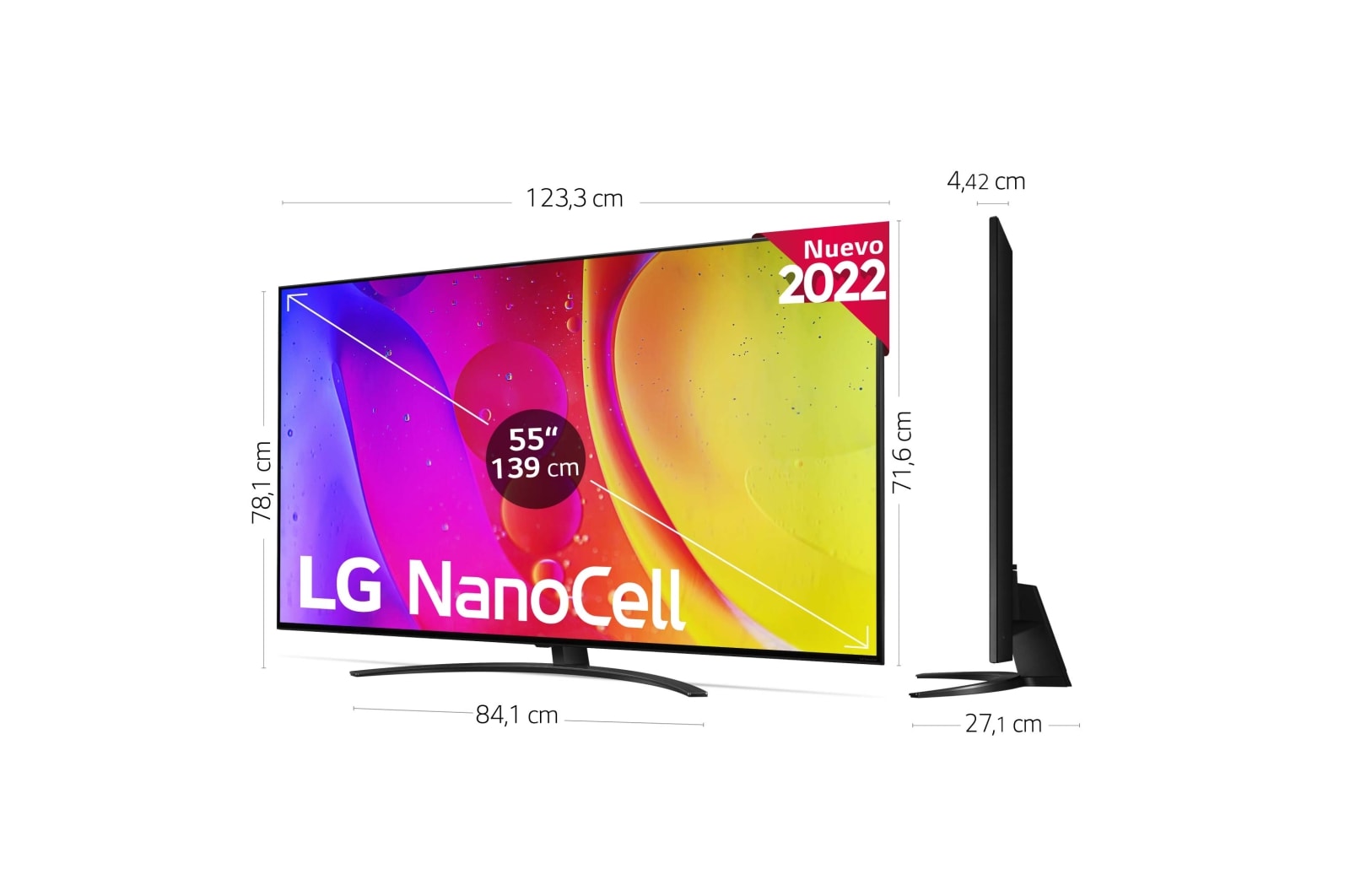 LG Televisor LG 4K Nanocell, Procesador de Gran Potencia 4K a5 Gen 5, compatible con formatos HDR 10, HLG y HGiG, Smart TV webOS22., 55NANO826QB